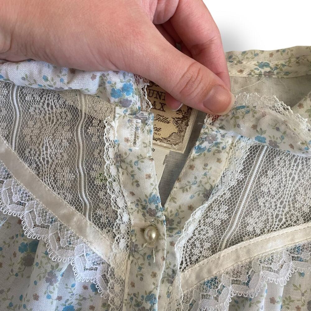 Gunne Sax Jeunes Filles Vintage 1970 Cream Blue Floral Ruffled Skirt Set Size 14 - Picture 6 of 16